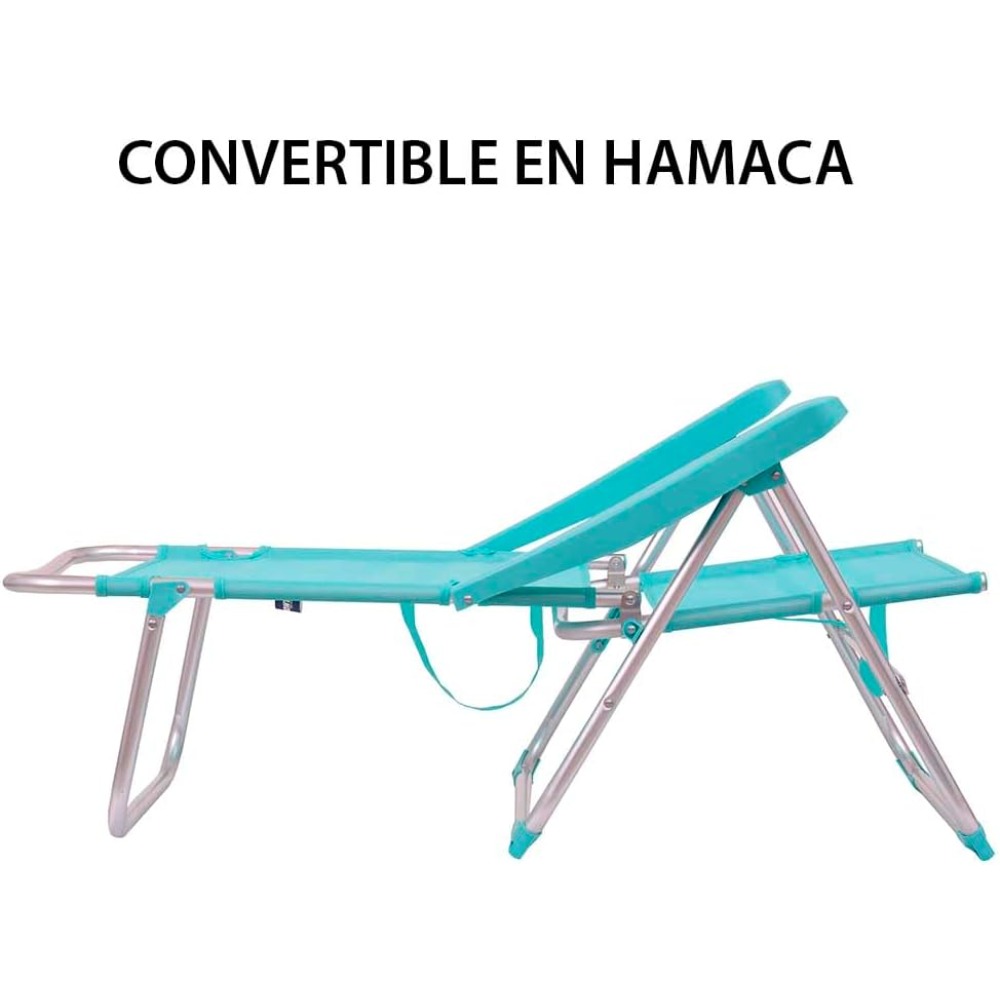 Silla de Playa Alta Plegable y Reclining 4 Posiciones Aluminio y Textileno Aguamarina 62 x 55 x 100 cm