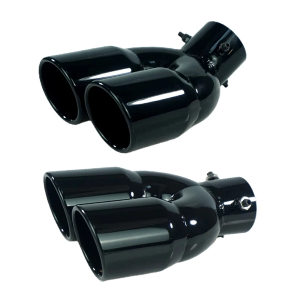 Silenciador de tubo de escape trasero de doble barril, entrada Universal de 63mm para coche, salida de titanio negro, accesorios de acero inoxidable para coche
