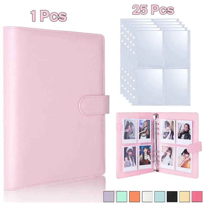 A5 caderno photocard binder 25pcs página (4 grades) couro do plutônio folha solta organizador foto fichário livro kpop álbuns de fotos ídolo cartões