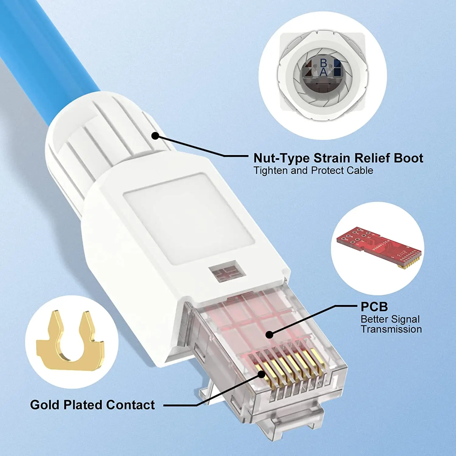 ZoeRax 1 conector RJ45 sin herramientas, enchufe de terminación de campo CAT6A CAT5E CAT6, herramienta RJ45, enchufe Modular chapado en oro sin herramientas,