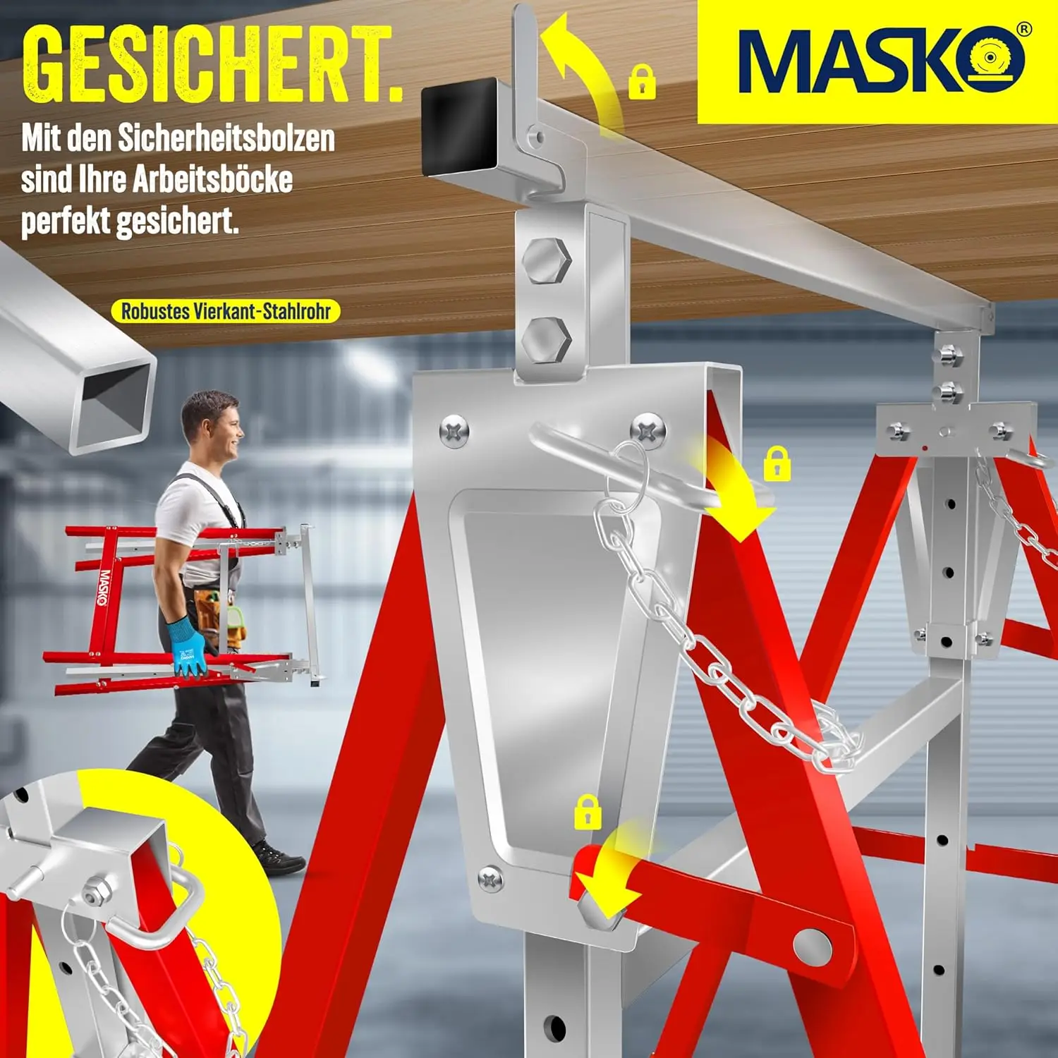 Teleskop arbeits ständer Grundrahmen 2er-Set | Klapp ständer max. Last 800 kg | höhen verstellbar 1300-mm | Gerüst bock