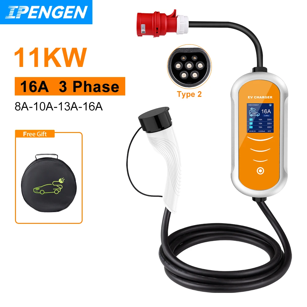 Ładowarka IPENGEN EV 16A 11KW Typ 2 IEC-62169 Wtyczka CEE Regulacja czasu ładowania EVSE Ładowanie do hybrydowych pojazdów elektrycznych ﻿