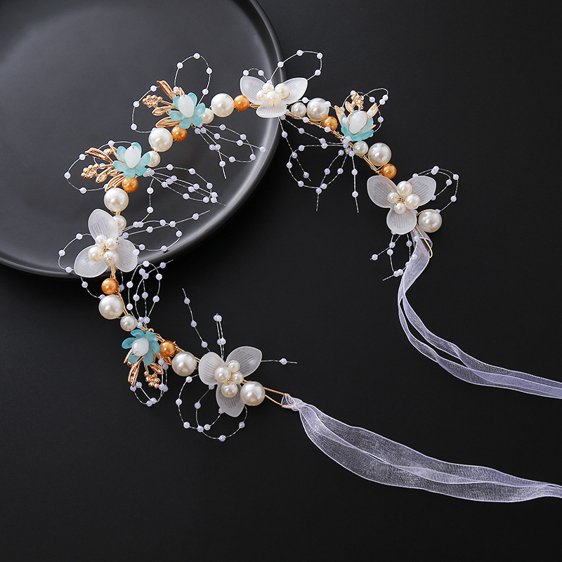 Diadema de novia, diadema de flores de perlas, corona de flores para niños, accesorio para el cabello de princesa súper Hada, diadema, cinta