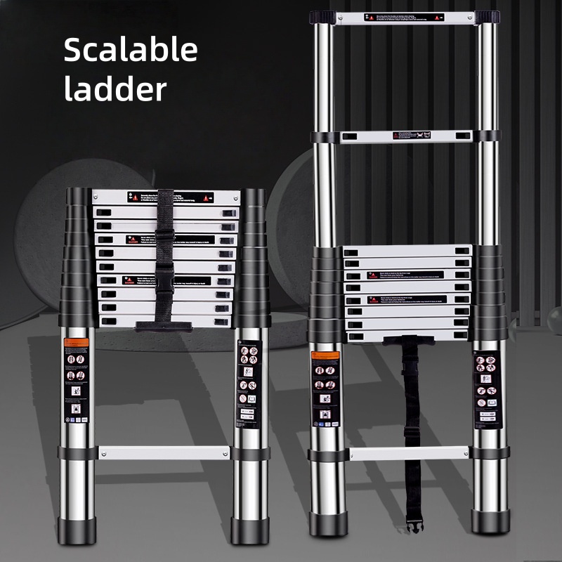 Stainless steel telescopic ladder, foldable portable vertical elevator with anti slip foot safety lock for home/commercial use