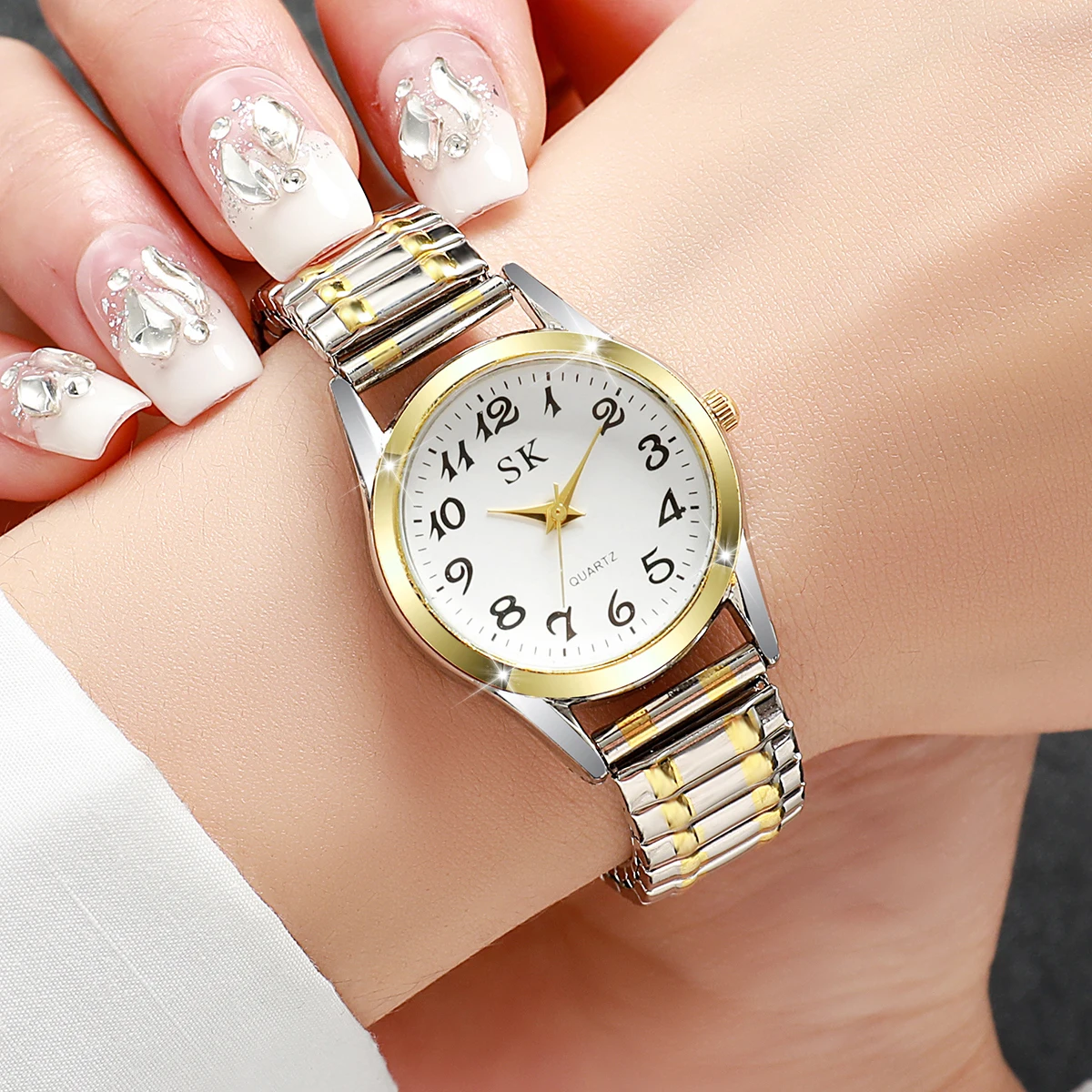 Elegante kleine wijzerplaat dameshorloges mode elastische band quartz horloge reloj mujer (zonder doos)