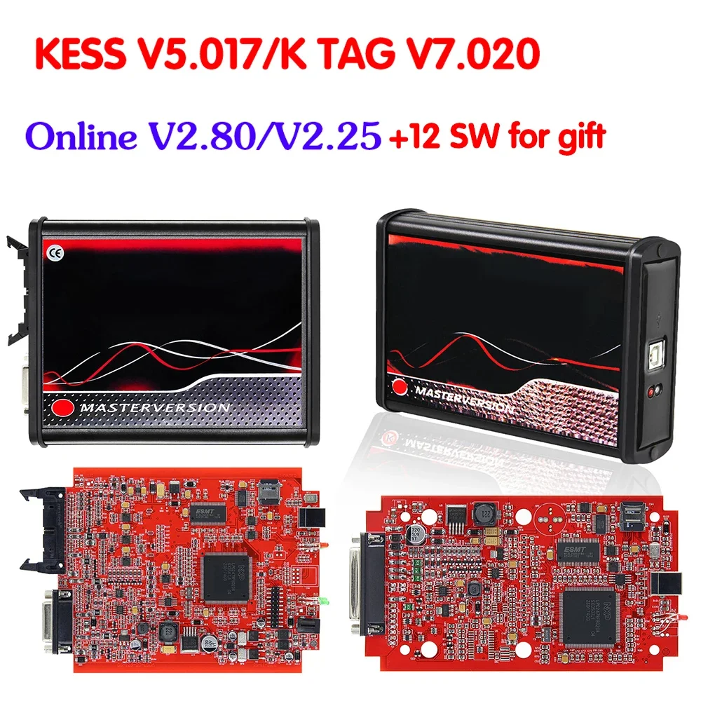 Online ilimitado kess 2.80 ue vermelho v5.017 ktag v7.020 4 led 2.25 obd2 obd2 carro ecu chip tuning kit 5.017 k-tag programador ferramentas