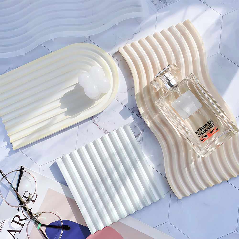 SZ011 DIY Striped Wave Tray Mold For Resin Making Concrete Silicon Mold for Cement Candle U Shaped Plaster Mould New Arrival