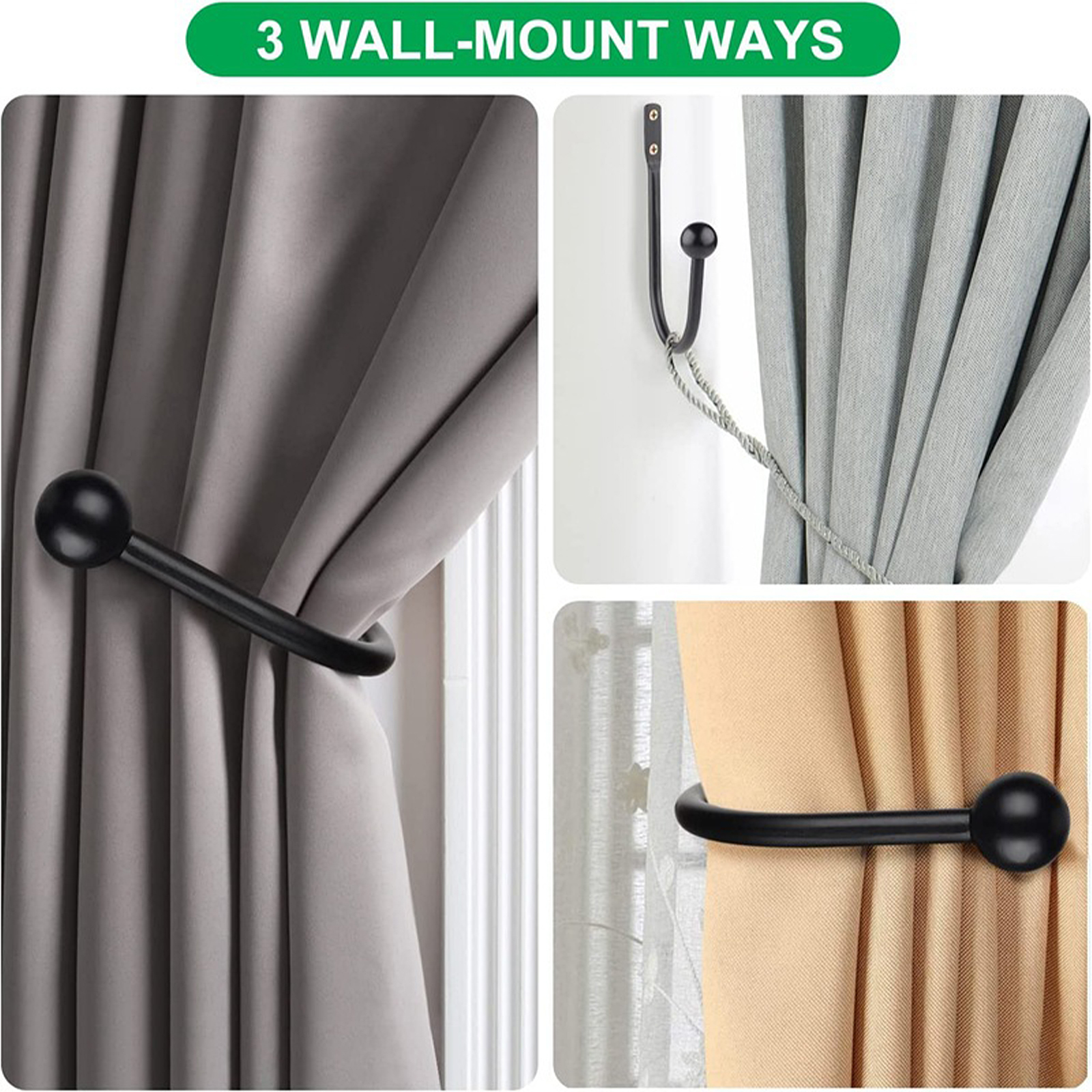 6.3 Inch Made Aluminum Alloy Black Wall Mounted Curtain Hook for Fabric Curtains Heavy Duty Hanging Hook