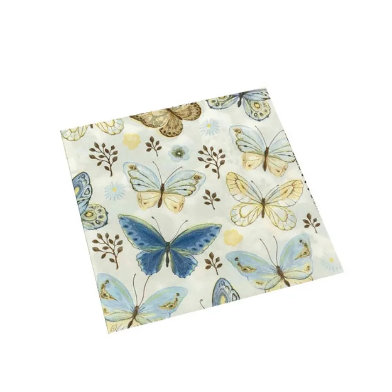 Bunte bedruckte Servietten, neue Schmetterlingsmodelle, Hotel, Café, Party, Hochzeit, quadratische Papierservietten, Tischsets, Lebensmittelqualitätsserviette, 2-lagig, 33 cm