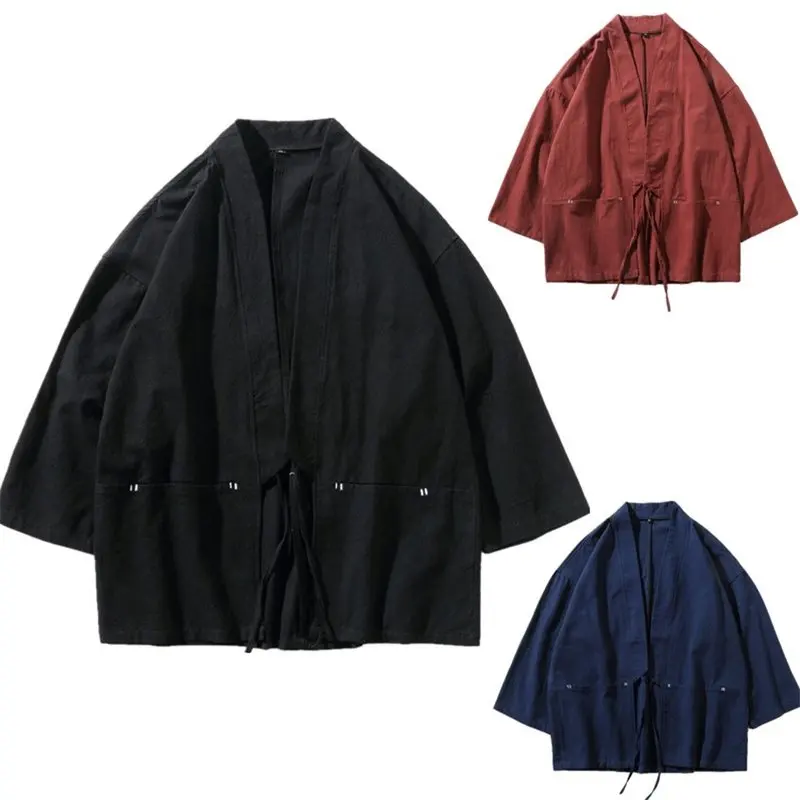 Traditioneller japanischer Stil, Mode, Herren, Retro-Strickjacke, Samurai-Kimono, Haori, Japan, Krieger, Yukata, Obi, asiatischer Mantel, Erwachsenenkleidung