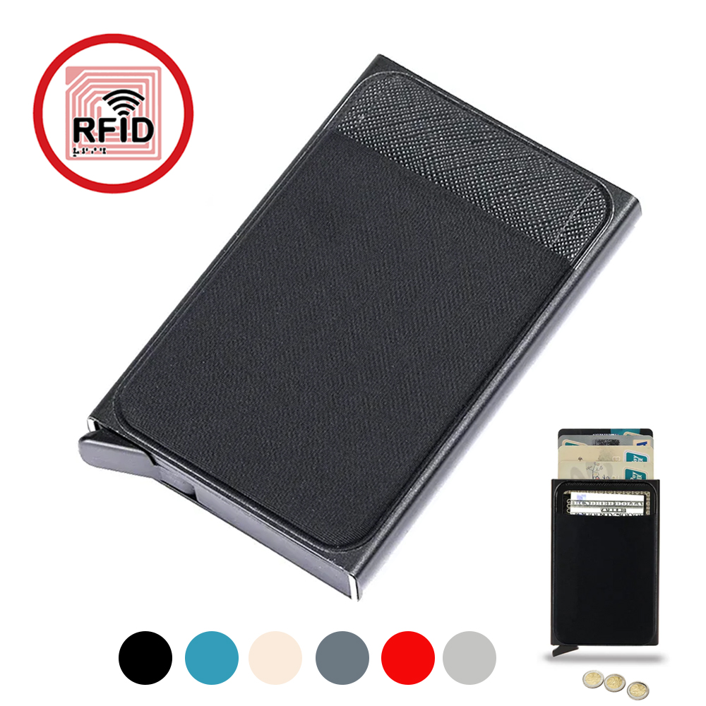 Rfid สมาร์ทบัตรเครดิตผู้ถือกระเป๋าสตางค์โลหะ Slim Pop Up Minimalist กระเป๋าสตางค์ผู้ชายสีดํากระเป๋าถือชายเงินกระเป๋า Carteira Masculina