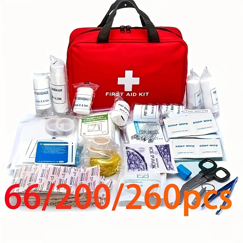 Bolsa para botiquín de primeros auxilios, 66/200/260 Uds., multiusos, supervivencia de emergencia, hogar, Camping, canotaje al aire libre, bolsa médica esencial