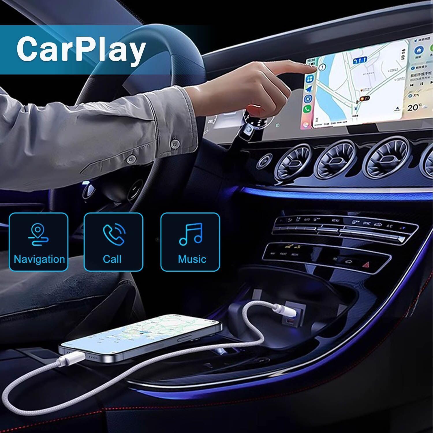 Cable de carga rápida Original USB a USB-C Carplay de 60W para Apple iPhone 17 16 Pro Max 15 Plus Cable de carga tipo C Xiaomi Samsung