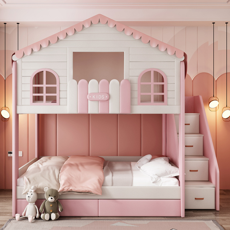 Muebles para niños, litera doble, casa en el árbol para niñas, cama para madre princesa