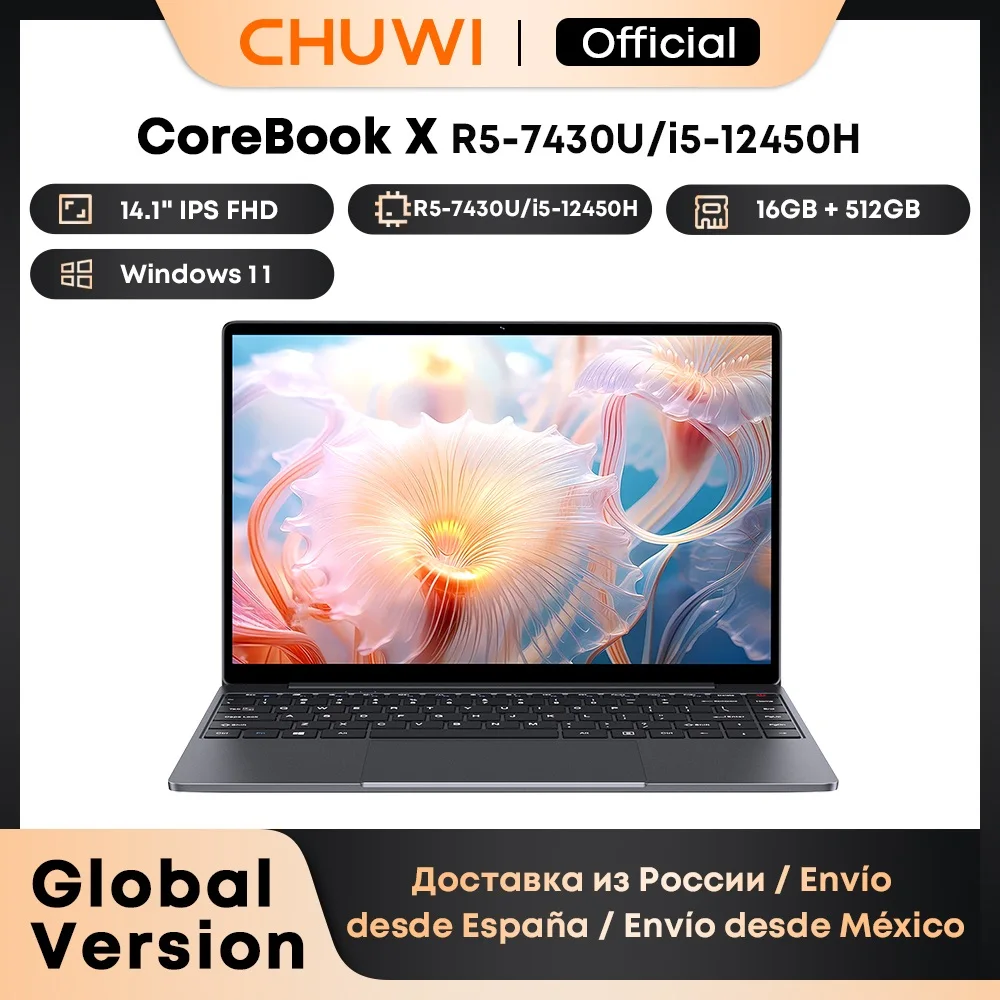 Ноутбук CHUWI Corebook X R5-7430U 14-дюймовый FHD-экран 16 ГБ ОЗУ 512 ГБ SSD WIFI 6 Windows 11 Игровой ноутбук AMD R5 Компьютерный ПК
