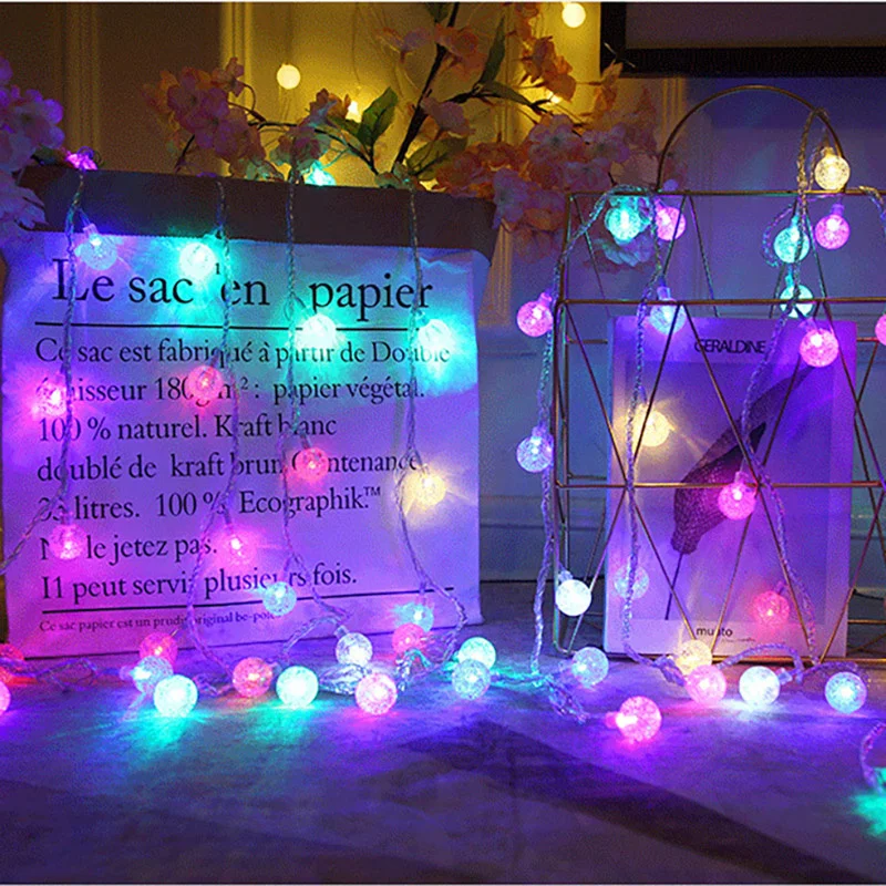 1.5-10m LED boule de cristal guirlande chaîne lumières décor intérieur vacances lampe de noël 10/20/40/80 LED guirlandes lumineuses à piles