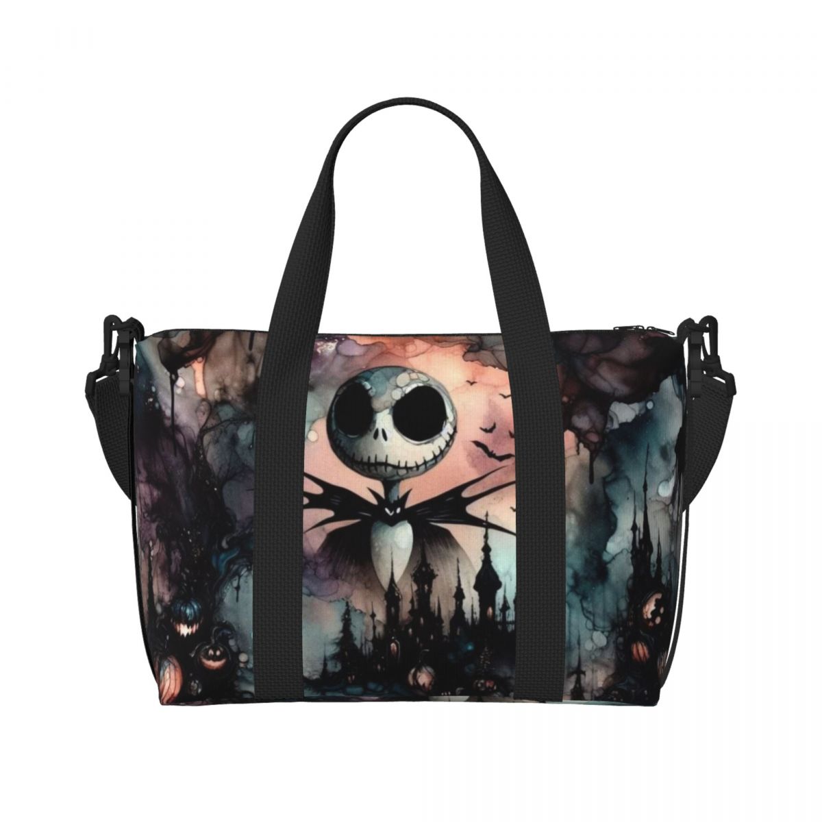 Benutzerdefinierte Jack SkellingtOn Anime Wallpaper Tragetasche für Frauen, großes Fassungsvermögen, The Nightmare Before Christmas Beach Gym Reisetaschen