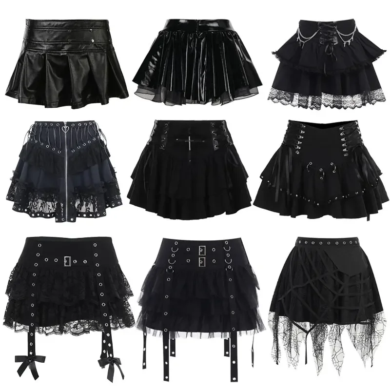 Gothic Mini Rokken Zwarte Hoge Taille Vrouwen Rok 2024 Nieuwe Y2k Stijl Harajuku Punk Goth Dark Grunge Streetwear Vrouwelijke Kleding