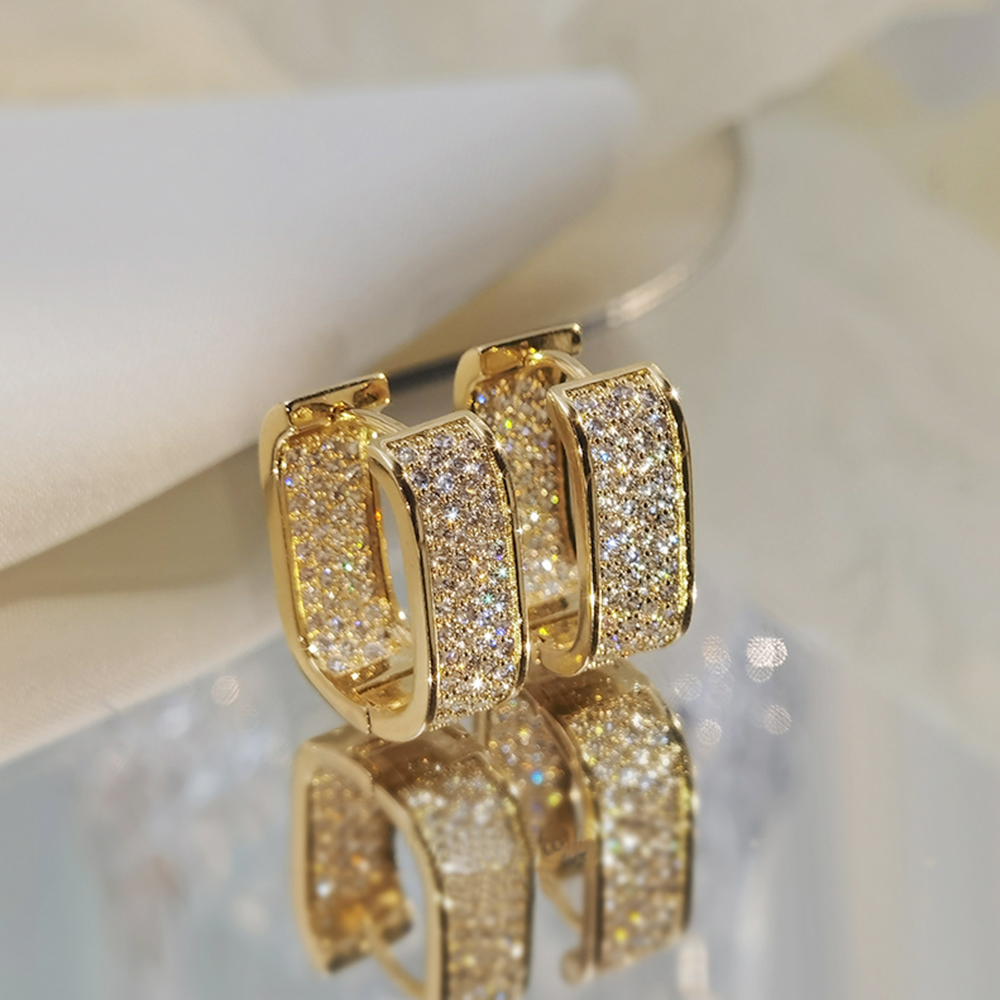 Huitan Bling Bling CZ Orecchini a cerchio per le donne di lusso color oro/colore argento moda contratta orecchini da donna gioielli con nave di goccia