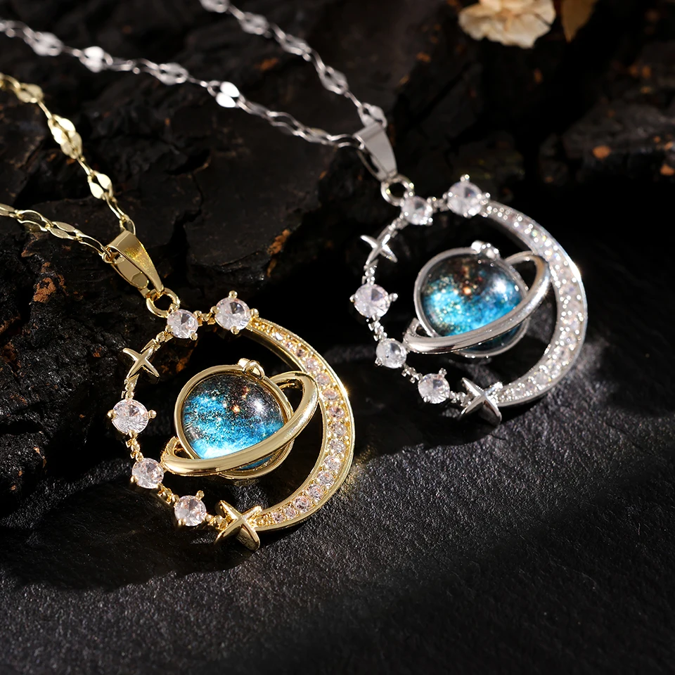 Collana classica con ciondolo cielo stellato per donna Collana personalizzata in metallo color oro color argento Gioielli per feste