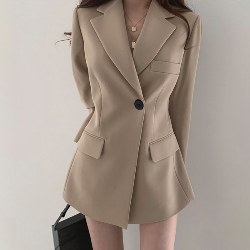 Casual Büro Dame Blazer Mantel Frauen 2023 Herbst Single Button Tasche Langarm Anzüge Tops Weibliche Solide Elegante Jacker Mäntel