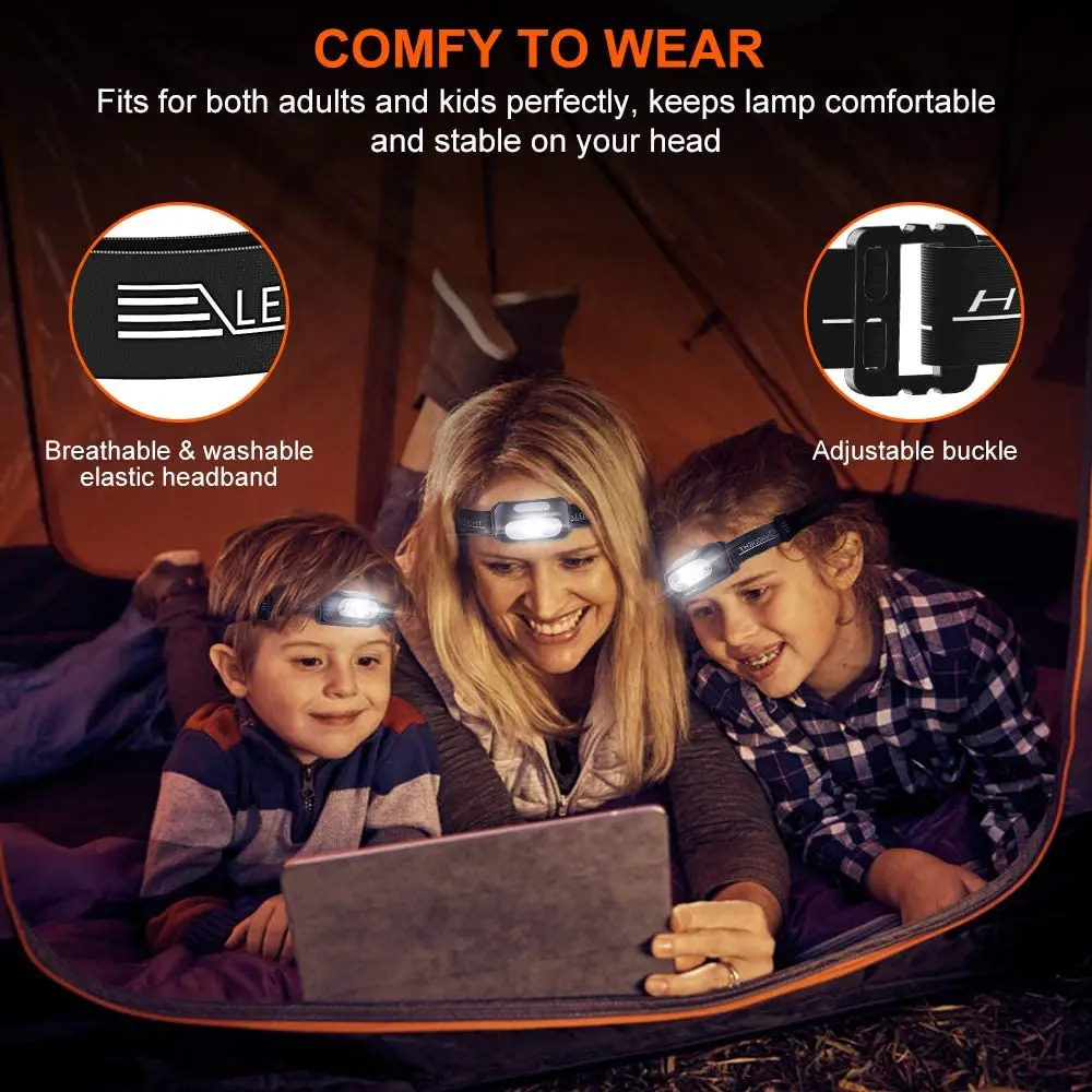 Faro con Sensor de movimiento corporal, 5 modos, Mini linterna frontal recargable por USB, linterna para acampar, resistente al agua para exteriores