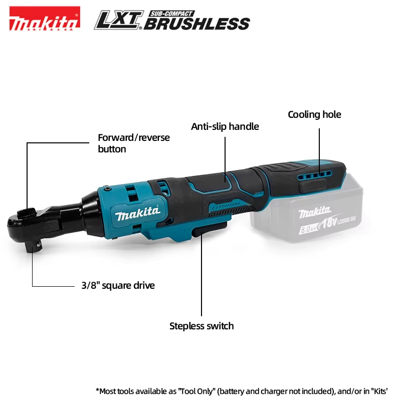 Makita-llave de ángulo recto con trinquete sin escobillas, controlador inalámbrico, llave eléctrica multifunción de velocidad Variable, herramientas eléctricas LED, 18V