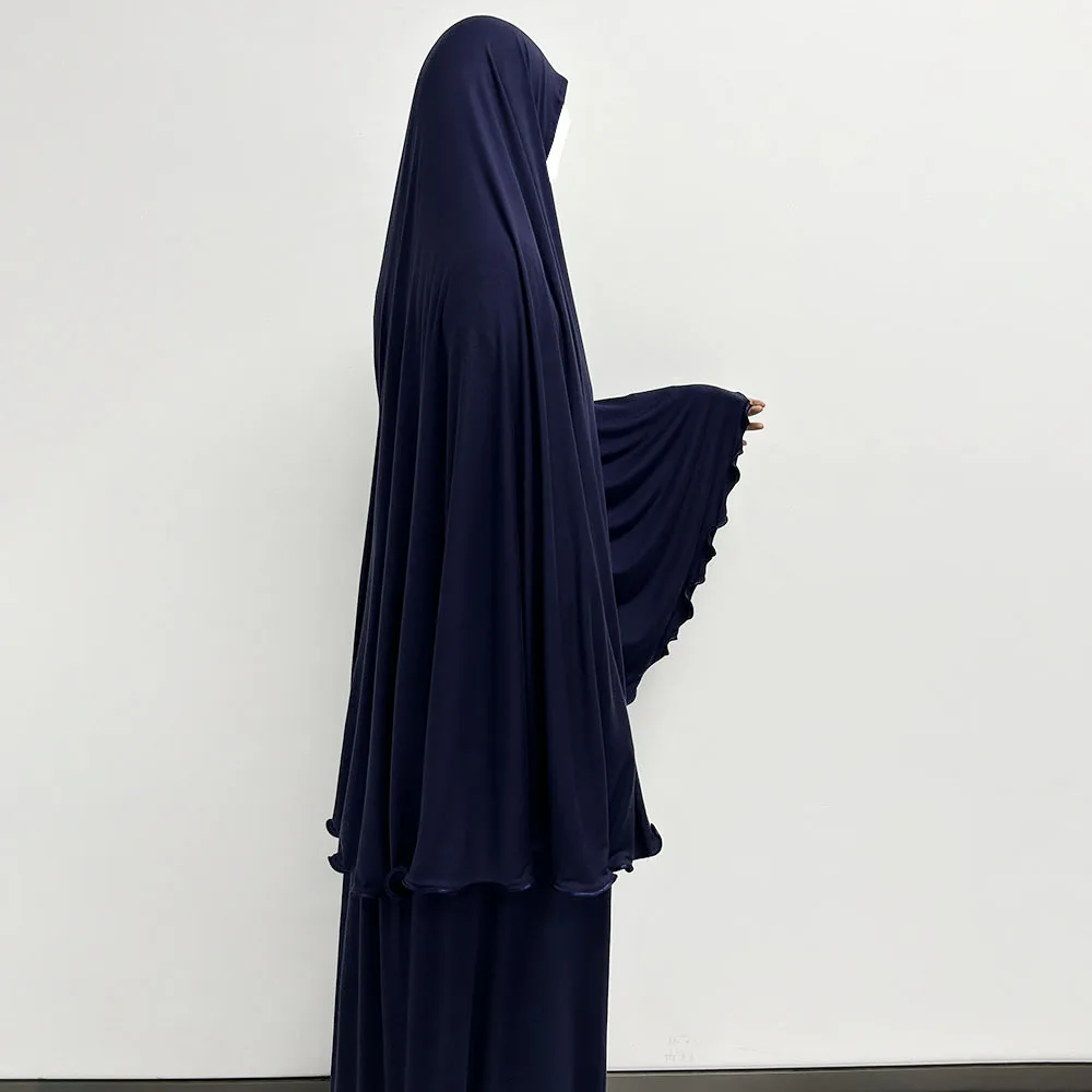イスラム教徒の女性のための祈りのための綿のジャージーセット,伸縮性のある,イード,ラマダン,イスラム教,サテンのロープ,インスタントヒジャーブ,キマール,スカート,ポケット,2ピース,ジルバブ
