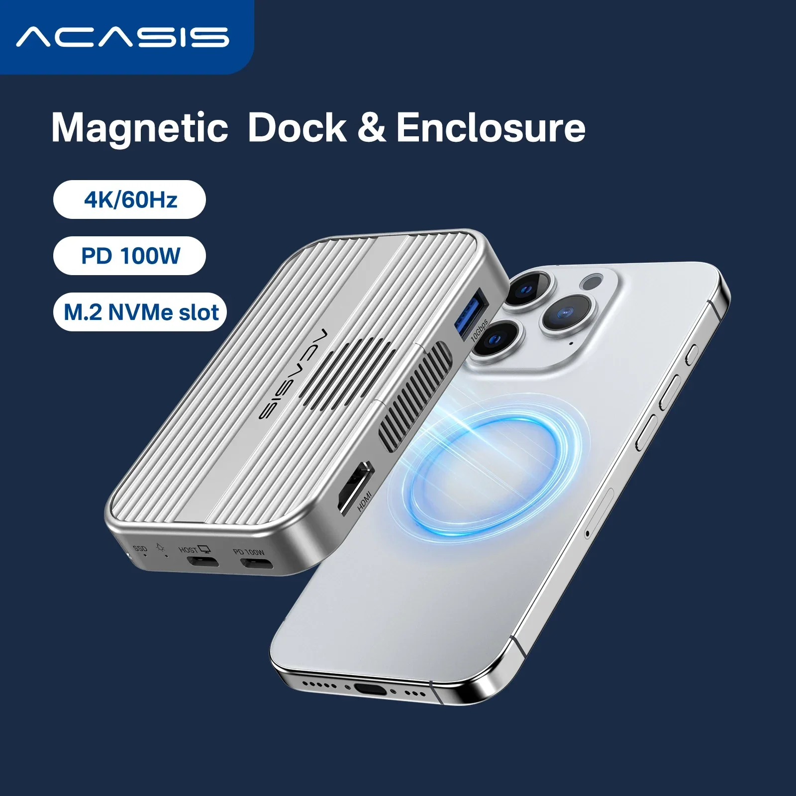 Магнитный корпус M.2 NVMe SSD Acasis 10 Гбит/с и док-станция USB-C с охлаждающим вентилятором для iPhone 17/17 Pro/iPhone 16/16 Pro