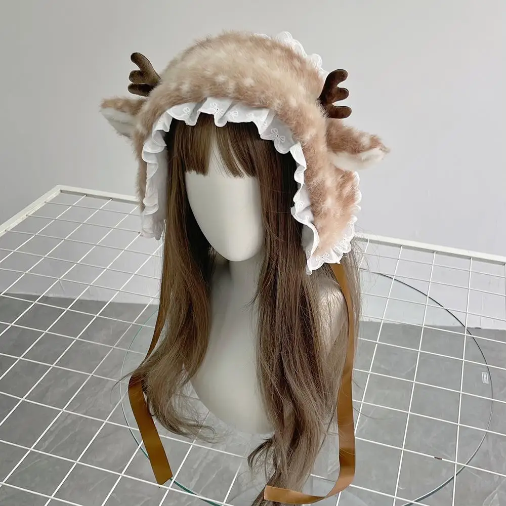 크리스마스 엘크 플러시 스카프 사슴 귀 뿔 머리띠 순록 털 두꺼운 귀마개 DIY 부드러운 인조 털 패딩 따뜻한 롱 스카프