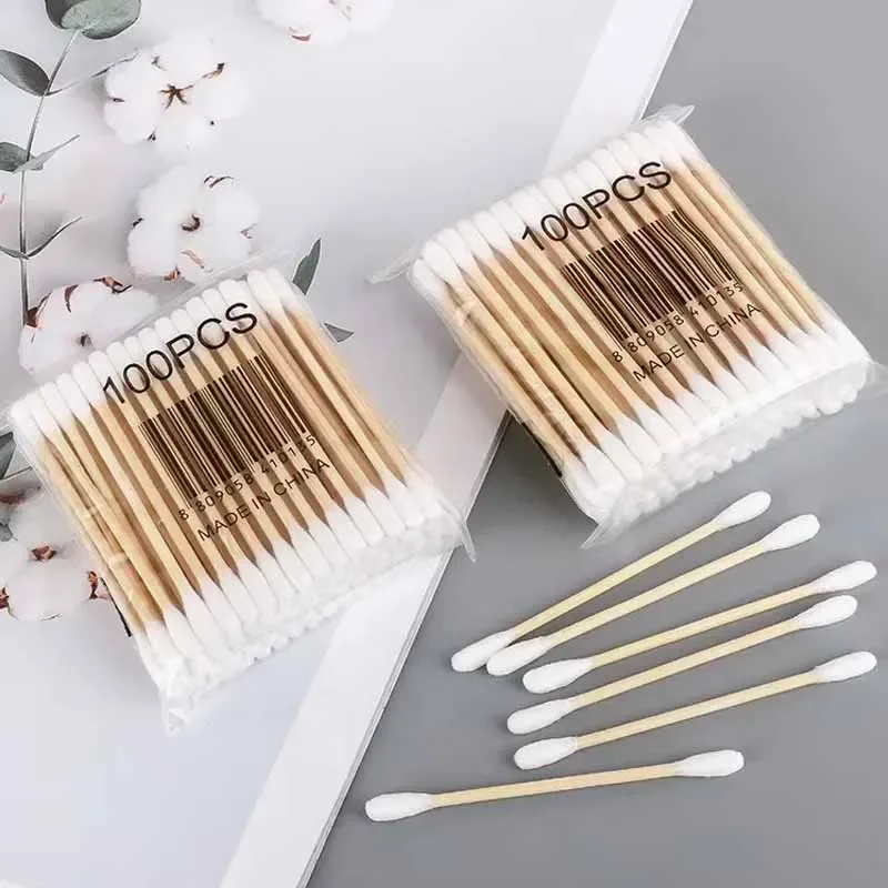 100 unids/pack hisopos de algodón desechables para bebés 5 paquetes hisopos de algodón de doble punta palos de limpieza de nariz y oreja herramientas de limpieza saludables