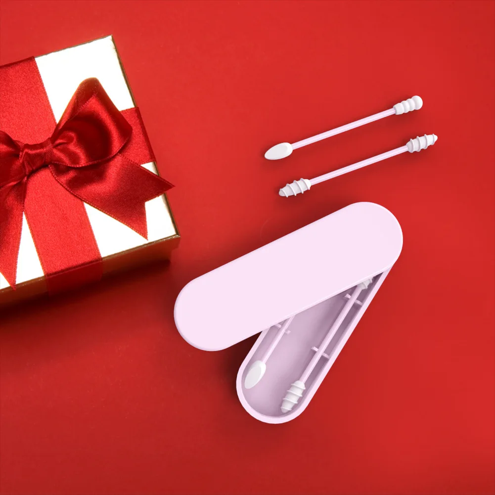 2 ชิ้น reusable ผ้าฝ้าย swabs ซิลิโคนหูเลือกเกลียวเครื่องมือทําความสะอาดซิลิโคนแบบพกพา Swab ทําความสะอาด Sticks Buds Lip อายไลเนอร์แต่งหน้า