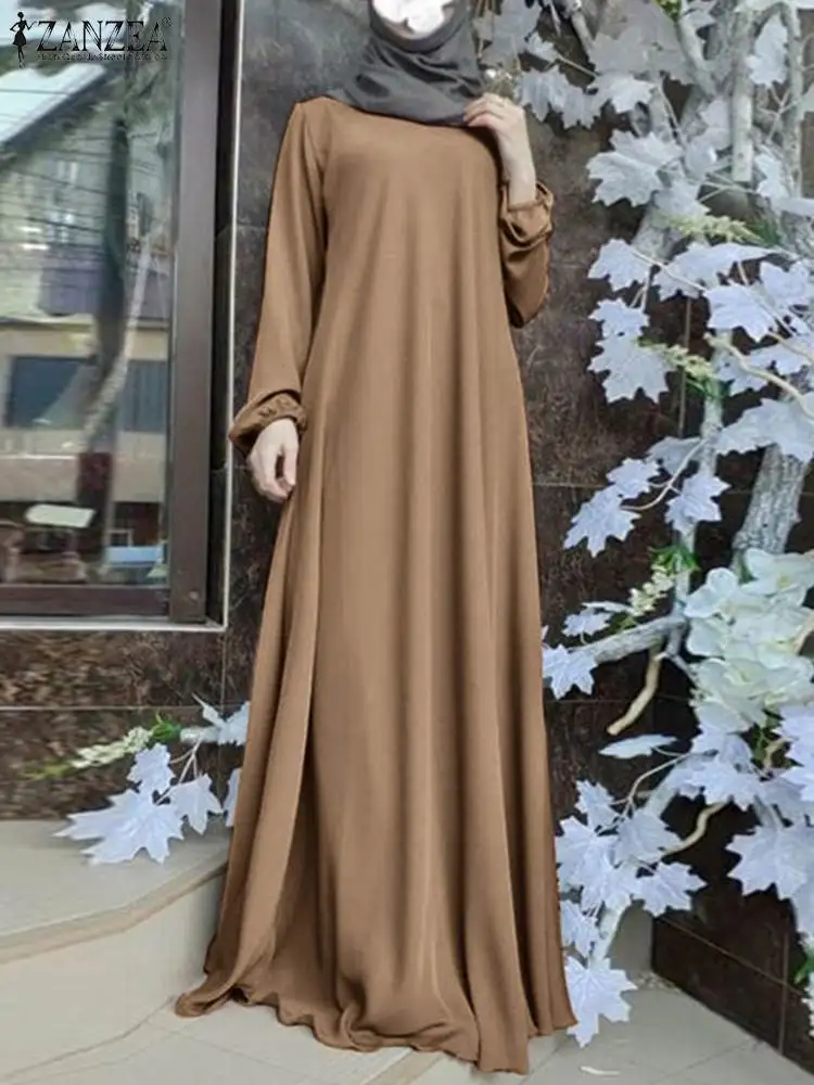 ZANZEA-Vestido Abaya de Tukey para mujer, Vestido musulmán de manga larga, Maxi Vestido veraniego, caftán de Dubái, ropa islámica de gran tamaño 2023