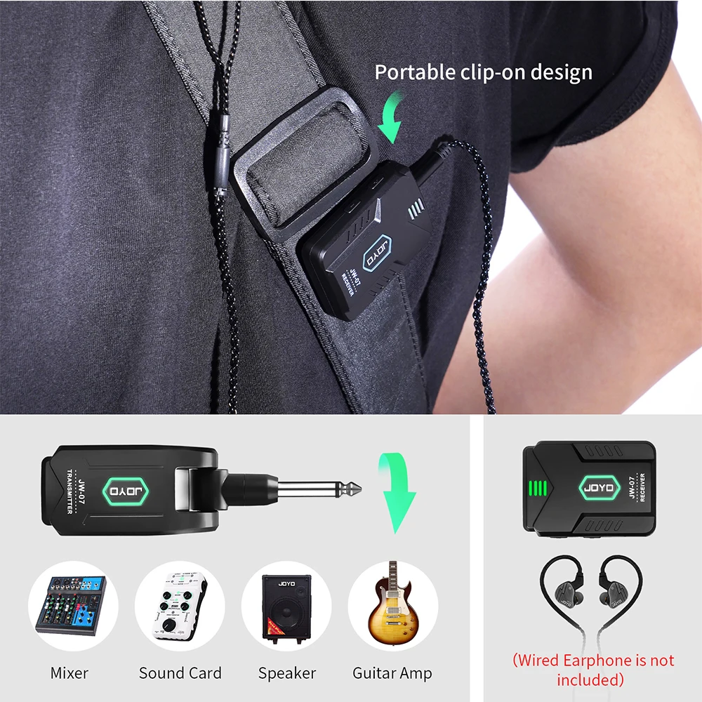 JOYO JW-07 2.4G Wireless Earphone Monitor System Low Latency In Ear Wireless Transmitter Receiver Support 12 Channel Banks