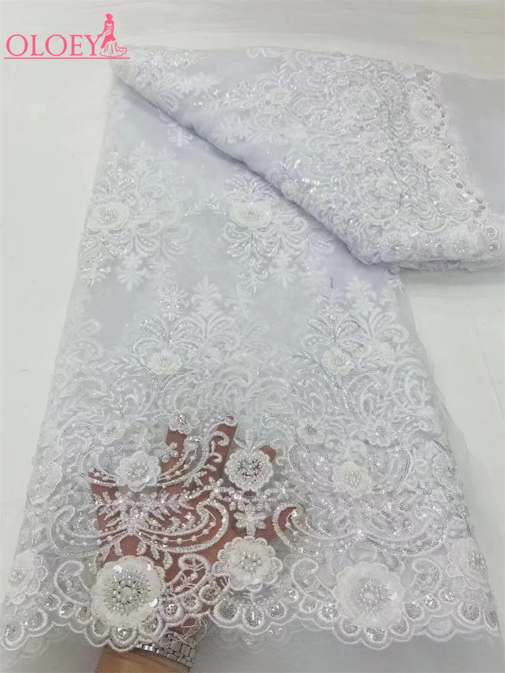 ウェディングドレス、フランスの刺embroidery、アフリカのナイジェリアのファッション用にビーズが付いたレース生地