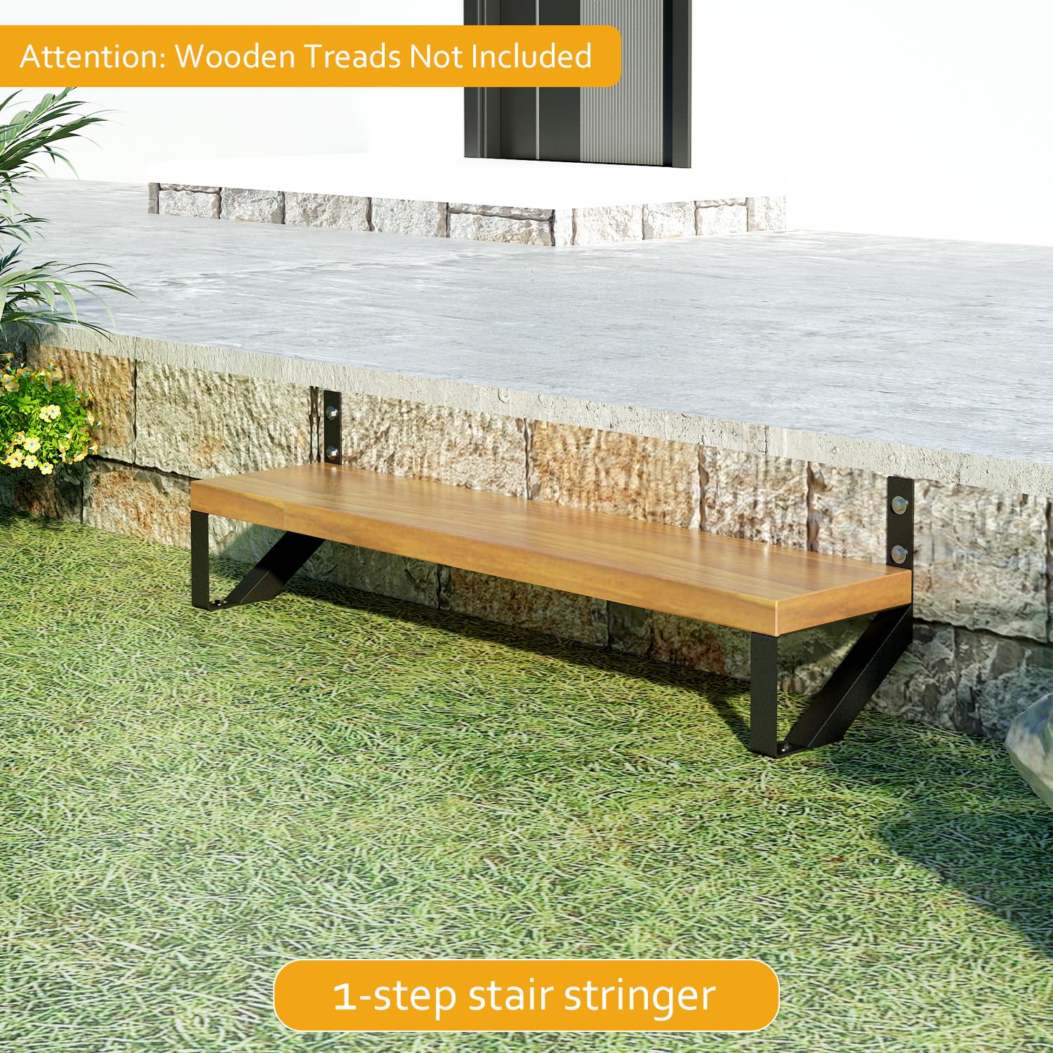 Stalowa wspornik schodowy 1 stopień - 2 szt., wstępnie wiercone otwory, stalowa podpórka schodowa do podestu o wysokości 20 cali, wytrzymałe stopnie zewnętrzne, MAX obciążenie Ca