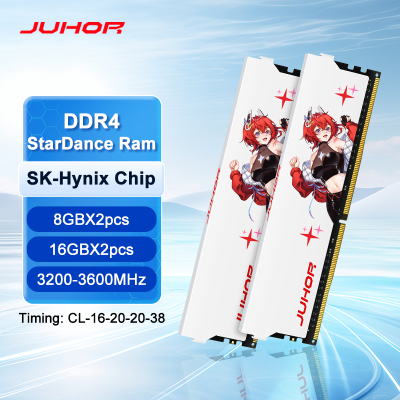 Memoria Ram JUHOR ddr4 8GB 16GB 3200MHz 3600MHz DIMM Memoria RAM para juegos de escritorio con disipador de calor blanco
