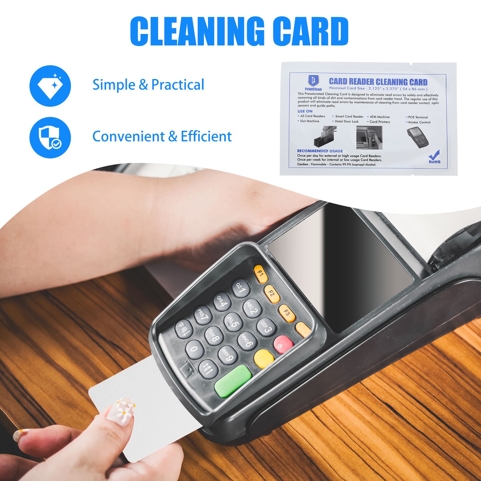 Limpiador de lector Pos de tarjeta de limpieza Terminal, herramienta de crédito para impresora, herramientas de doble cara de Pvc, tarjetas reutilizables, tarjeta de limpieza, 10 Uds.