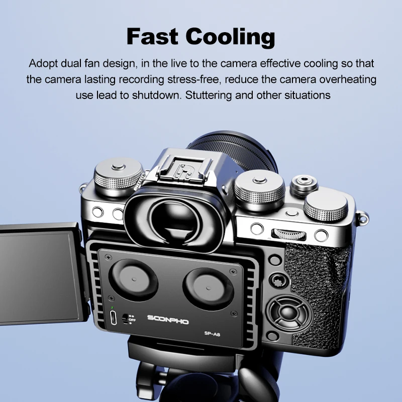 Вентилятор охлаждения камеры SOONPHO SP-A8 для Sony Canon FUJI A7M4 ZVE1 A6700 A7C2 ZVE10 ZV1 R5 90D XS10 XT4 X-H2S Dslr Система охлаждения