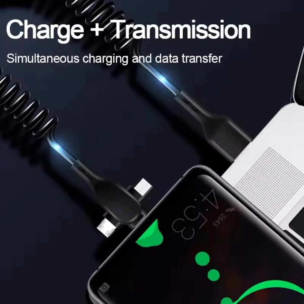120W 3-in-1 Mobile phone Fast Charging Data Cable For iPhone Huawei Xiaomi Super Fast Charging Spring Retractable Data Cable