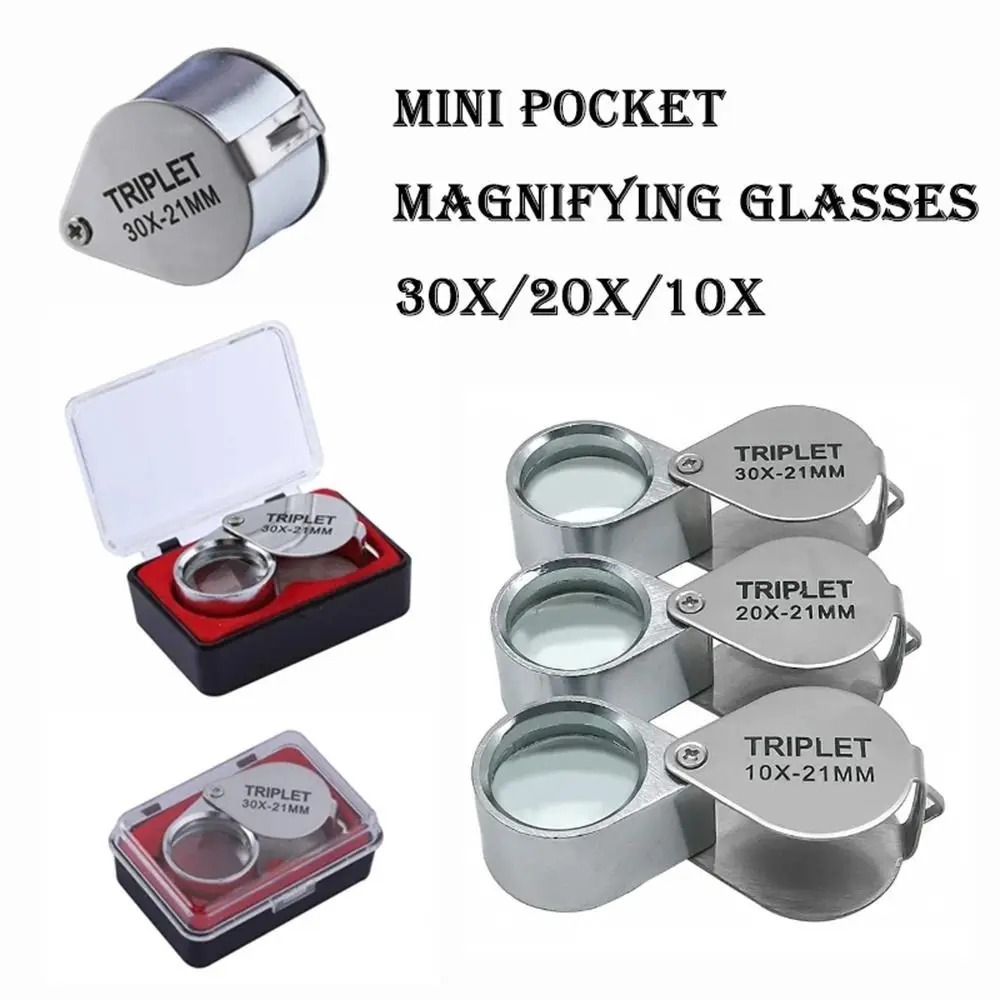 10-30X Pocket Loupe Magnifier Jewelry Magnifying Glass Foldable Diamond  Triplet Jewelers Eye Glass Tool Reading Magnifier