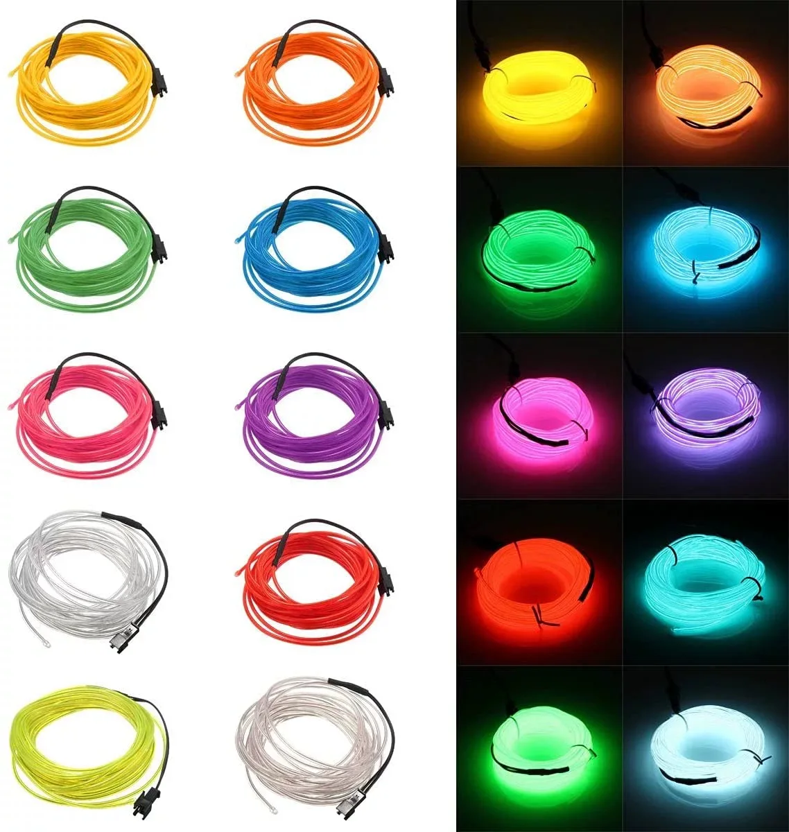 10/5/3/1M EL Wire Light Strip Battery USB Switch Neon Glowing String Lights DIY Rope Tube Halloween Blacklight Multicolor Decor