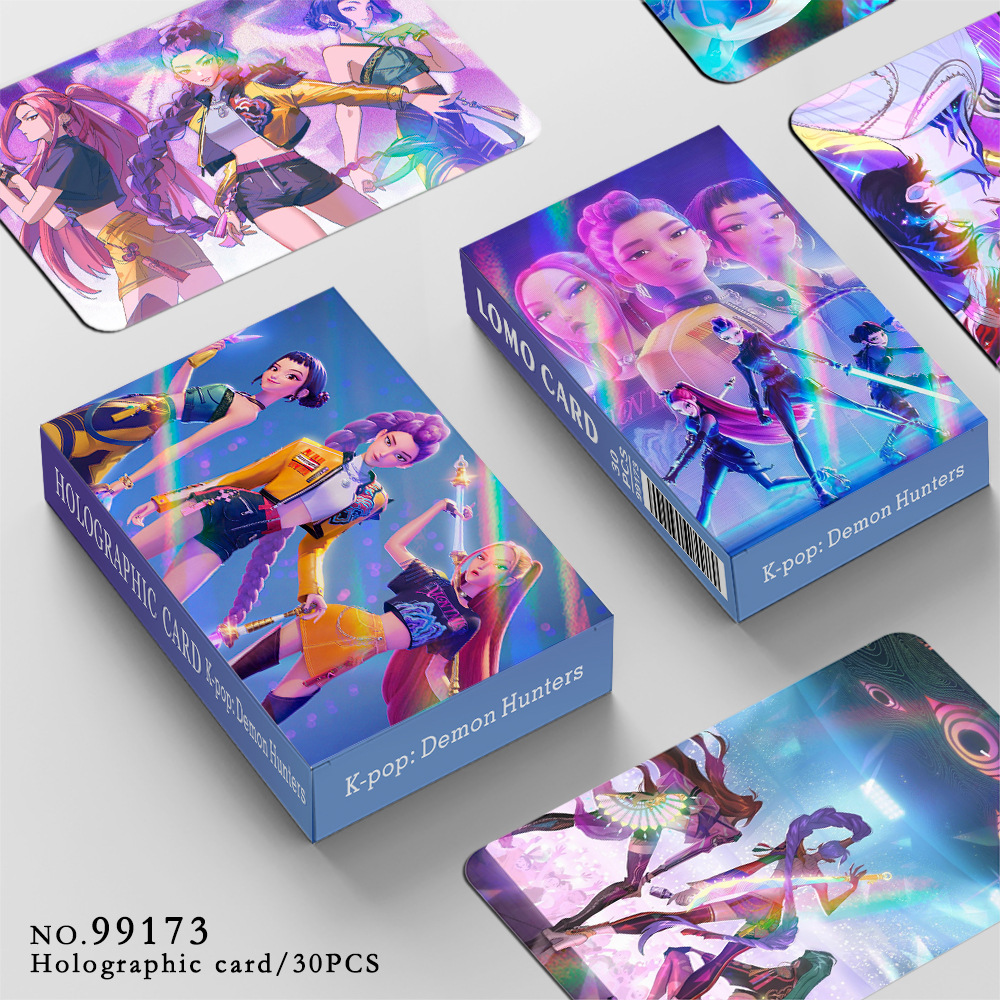 New Kpop Demon Hunters 30 Laser Cards K-POP Witch Hunt Cartoon Series Accessories LOMO Small Cards