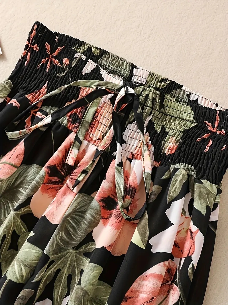 Floral Pants Spring and Summer Thin High Waist Slim Ice Silk Stretch Floral straight-leg Women's Pants