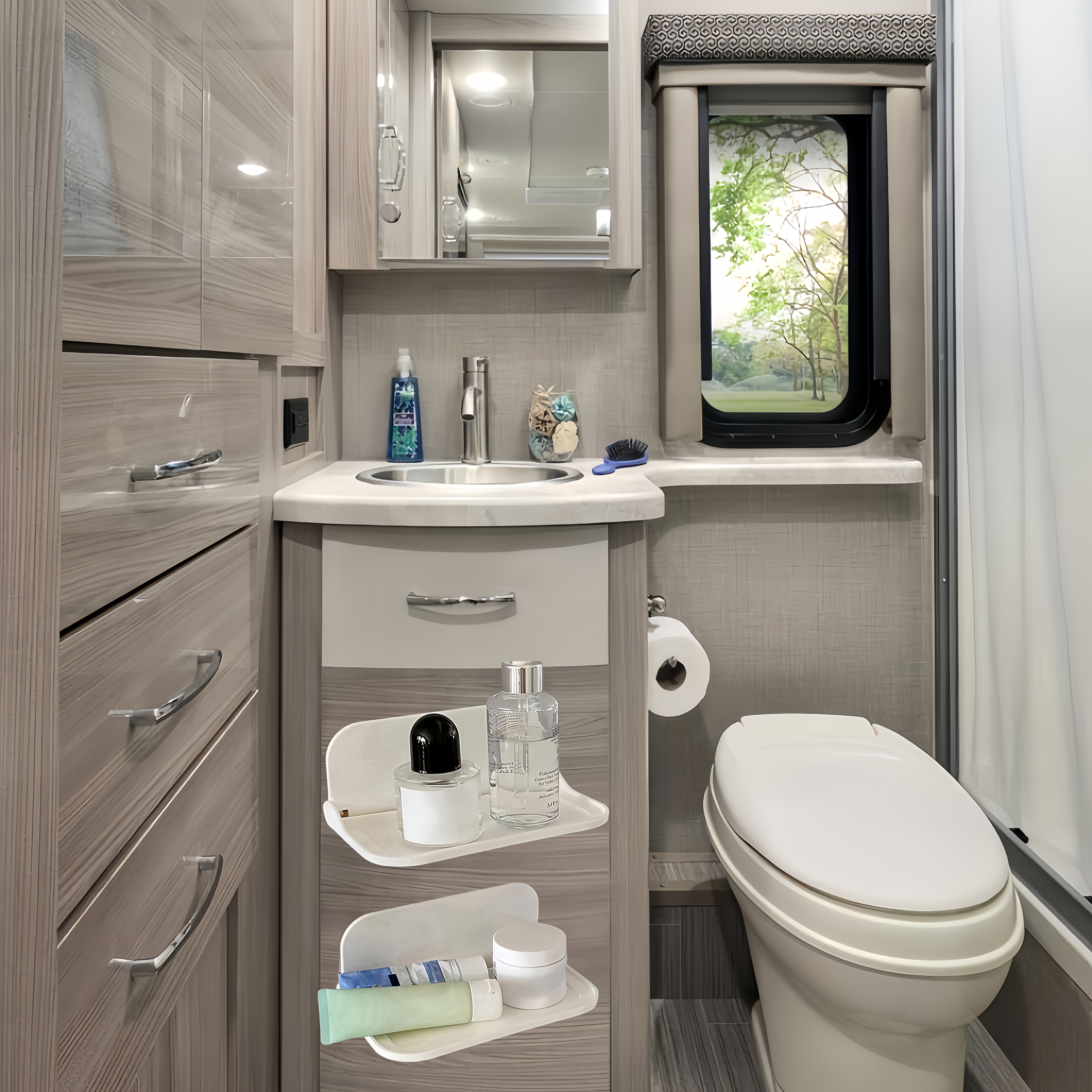 Support pliable peu encombrant pour camping-car! Support mural facile à installer, design flottant robuste, accessoire idéal pour camping-car.