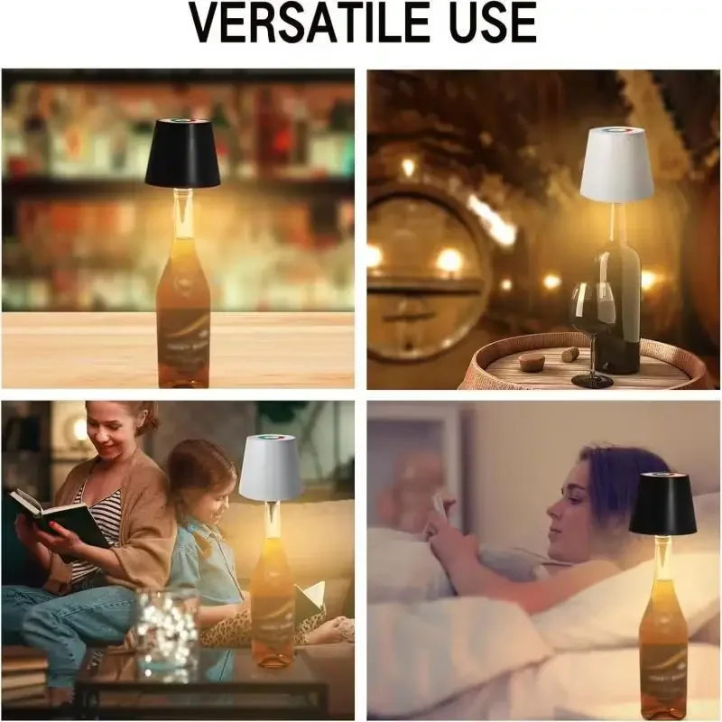 Lámpara de mesa con botella con carga USB, Control táctil de 3 colores y lámpara nocturna con atenuación continua, adecuada para Bar, botellas de vino, luces de escritorio