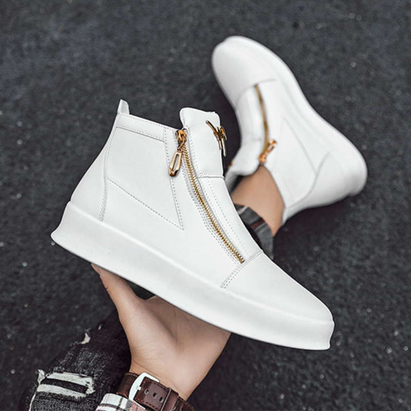 Zapatos informales de alta calidad para hombre, botines de marca, zapatos de Skateboard blancos a la moda para hombre, zapatos deportivos con plataforma de lujo, botas de cuero para hombre