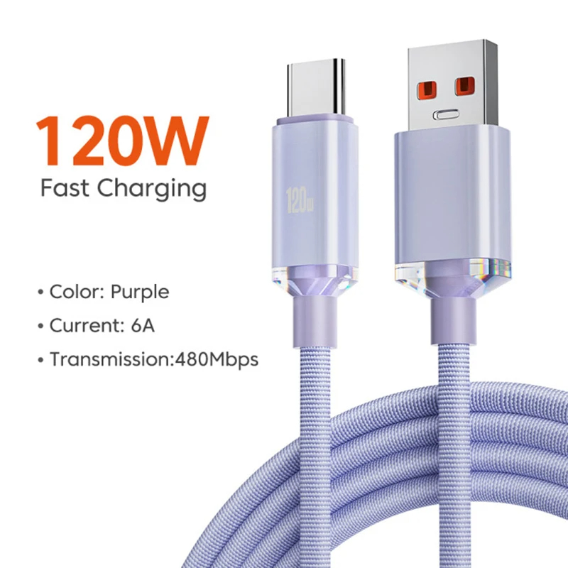 Kabel USB typu C o mocy 120 W i 6 A do telefonów komórkowych Xiaomi 13 Samsung S23 Realme Kable USB typu C do szybkiego ładowania danych Przewody do szybkiego ładowania danych