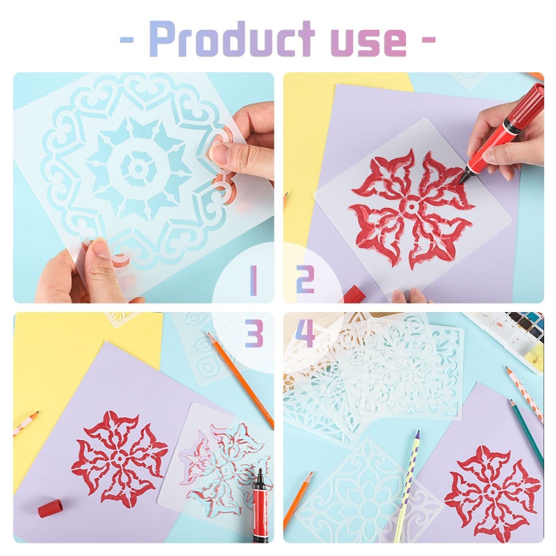 16ชิ้น/เซ็ตMandala Stencils,15ซม.Mandala DotภาพวาดStencilsสําหรับDIY Homeตกแต่งสมุดภาพลายนูนอัลบั้มแม่แบบ