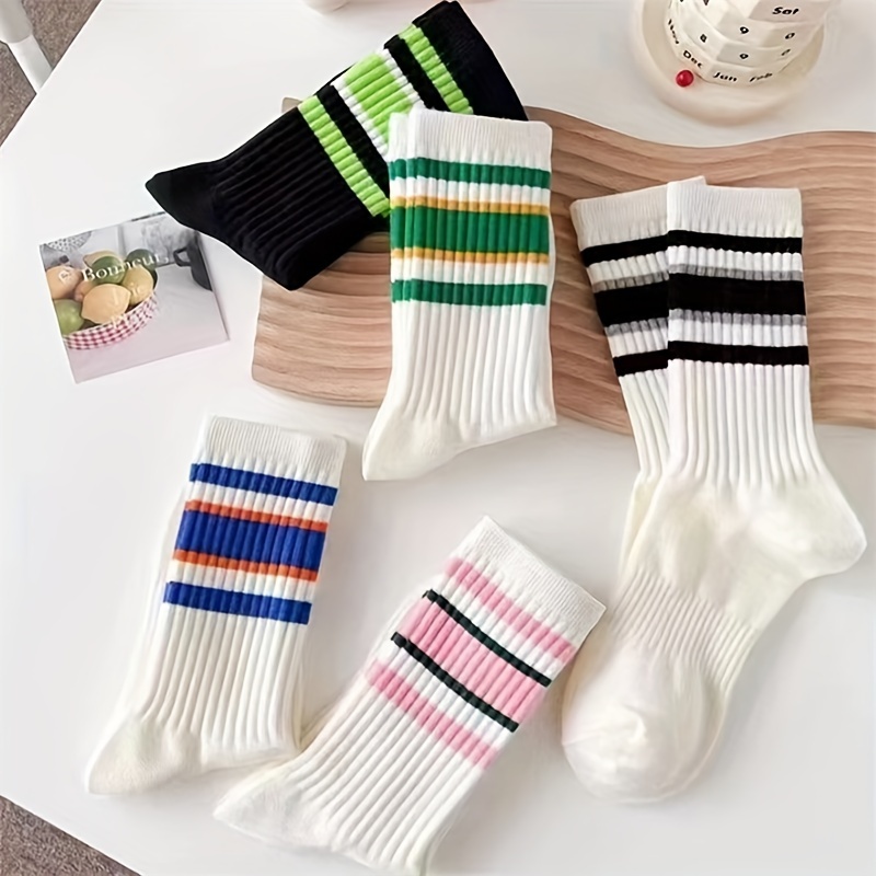 5/10 paia di calzini da donna carino Harajuku calzino caldo semplice calzini corti a righe colorate moda primavera autunno donna calzini di media lunghezza